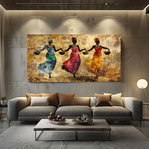 ZORYAN Quadro Moderno per Soggiorno Donne Etniche Africane Stampe da Parete Grandi Silhouette Africana Stampe su Tela Pittura Ballerino Decorazioni per Camera da Letto Senza Cornice 70x140 cm