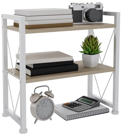VSIWB Schreibtisch Regal Organizer aus Holz - Mini Regal, Tischregal, Bücherregal Klein, Kleines Regal mit Offene Ablagen für Büro, Wohnzimmer 41x20x37cm (Weiß)