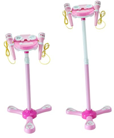 BCOATH Microfono Giocattolo per Luci e Suoni Doppio Microfono Karaoke Rosa Senza Batterie Gioco Musicale Interattivo per Ragazzi e Ragazze Connessione e Amplificazione