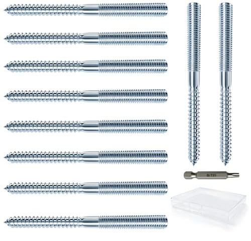 10 Pièces Vis Double Filetage M10 x 120 mm, Boulons de Suspension Acier au Carbone Zingué, avec Boîte de Rangement et Torx T25 pour L'assemblage de Meubles, Colliers de Serrage et L'assemblage Bois