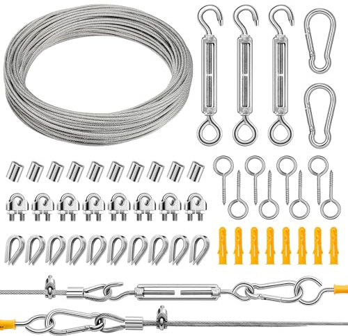 Wire Rope Kit,20m/3mm Garden Wires for Climbing Plants,PVC Coated Stainless Steel Metal Cable,Fence Cable with Turnbuckle Wire Tensioner for Hanging Clothesline Garden String Light Hanging