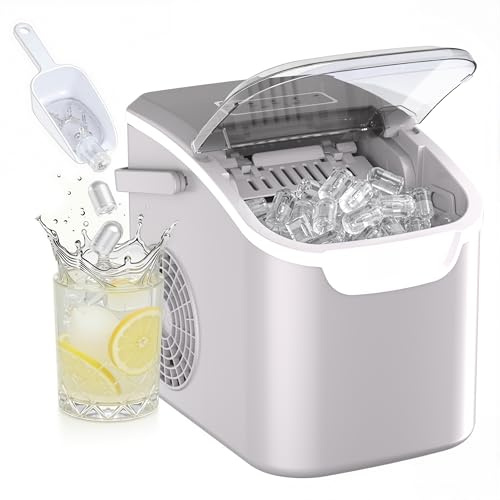 Kismile Portable Ice Maker Machine, 8 Ice Cubes in 6 Mins, 26lbs/24H, Grey | Compact Ice Maker Countertop with Carry Handle, Basket & Scoop, Self-Cleaning, for Home, Kitchen, Office