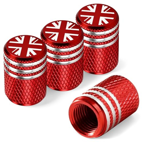 4 Pack Union Jack Metal Alloy Tyre Valve Caps, Corrosion Resistant (Red)