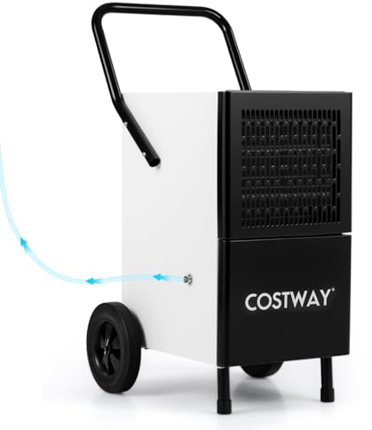 COSTWAY 90 L/Tag Luftentfeuchter gewerblich, Bautrockner mit Pumpe & Ablaufschlauch, industrieller Raumentfeuchter mit Rädern & Stützbein, Entfeuchter für 200 m² Raum, Keller, Garage & Baustelle