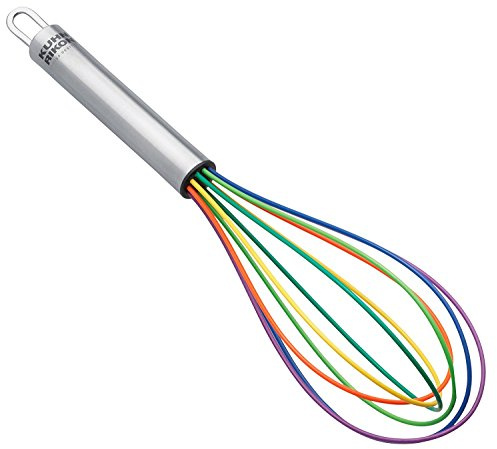 Kuhn Rikon COLORI® Silicone Balloon Whisk – For Mixing, Baking & Cooking – Non-Stick Safe, Stainless Steel Handle, Dishwasher Safe, 8 Inch, Rainbow