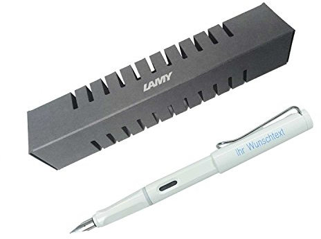 Lamy Füllhalter safari Modell 019, Feder B, Farbe white (weiß glänzend), inkl. Gravur