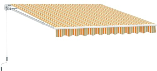 Outsunny Toldo Manual Retráctil 300x250 cm Toldo para Balcón con Manivela de Metal Impermeable y Anti-UV Toldo Enrollable de Exterior para Jardín Terraza Ventanas Amarillo y Blanco