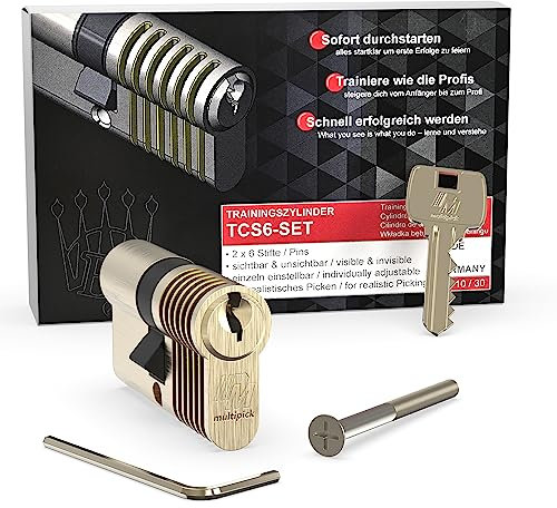 MULTIPICK Trainingszylinder Lockpicking Set - [Made in Germany] Lock Picking Tool - variables 6-Stift EU Übungsschloss - Schloss knacken - Ditrichsett & Trainingsschloss für Profis und Anfänger
