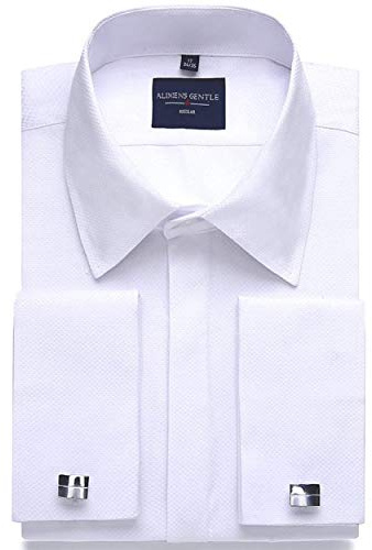 Alimens & Gentle Men's Dress Shirts French Cuff Long Sleeve Regular Fit (Include Metal Cufflinks and Metal Collar Stays) - White - 17 Neck 36-37 Sleeve