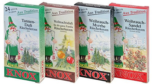 KNOX Räucherkerzen - 4er Set Größe M - Tradition - Tanne, Weihnachtsduft, Weihrauch Myrrhe, Sandel - 4x24 Stück - Made in Germany