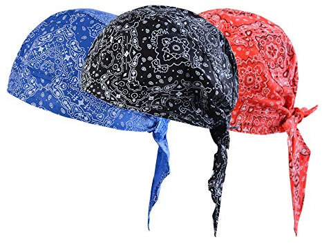 Vertvie 3 Stück Kopftuch Atmungsaktiv Sports Bandana Cap Bikertuch Bandanas Hat Radfahren Mütze Herren Damen (One Size, Blau + Schwarz + Rotdruck)