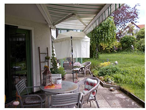 holly Kleiner MARKISEN - ERGÄNZUNGS - Balkon-FÄCHERSCHIRM Natur mit 2 kostenlosen Test Volant + Schirmstab + Schirmständer - STABIELO - Made in Baden Württemberg -