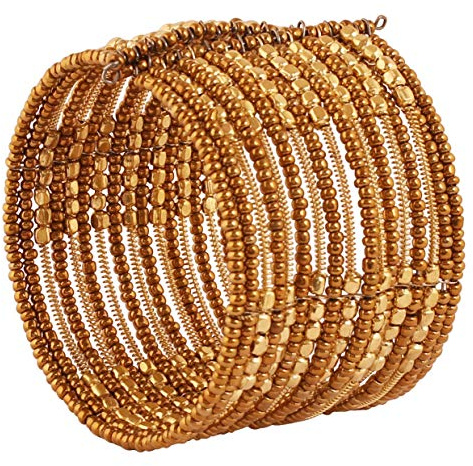 Touchstone Indian Bollywood schöne geschlagene Metall Multi Perlen Draht Schichten Handgelenk Enhancer zu öffnende Manschette Armband für Damen goldene 02