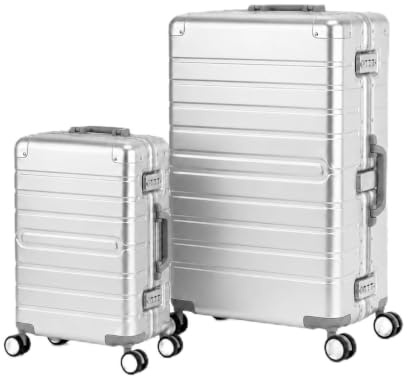 Travelhouse Oslo Aluminium resväska T6005 resväska, trolley, olika storlekar och färger, silver, Handgepäck & Großer Koffer Set | 100 % aluminium hårt fodral resväska, aluminiumram, 8 spinnhjul, TSA-lås