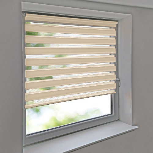 Easy-Shadow - Doppelrollo 120 x 160 cm beige Klemmfix ohne Bohren Vario Seitenzug Duorollo Zebrarollo für Fenster und Türen