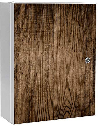 banjado Medizinschrank abschliessbar mit Motiv Maserung Dunkel 35x46x15cm - großer Arzneischrank für die Hausapotheke - Medikamentenschrank aus Metall zur Medikamenten Aufbewahrung