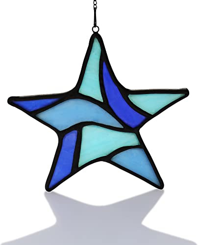 HAOSUM Blauer Stern, Dekoration, Buntglas, Fensteraufhängung, Glasstern-Sonnenfänger für Wohnzimmer, Schlafzimmer, Badezimmer, Küche, Geburtstagsgeschenk für Jungen, Männer, Party