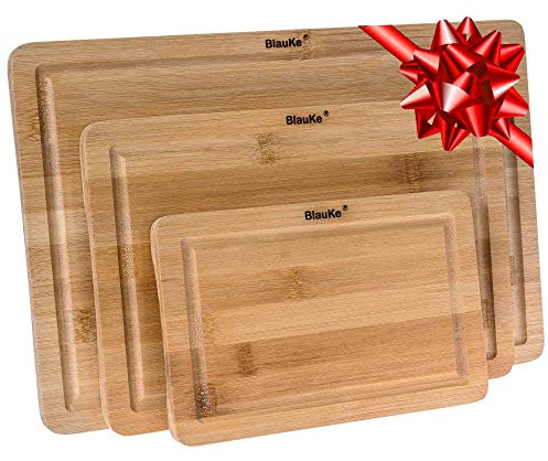 Tabla de Cortar de Madera de Bambú - Juego de 3 Tablas de Cortar de Madera para Carne, Queso y Verduras (Pequeño, Mediano, Grande) - Tabla de Cocina Profesional para Cortar - Bandejas para Servir