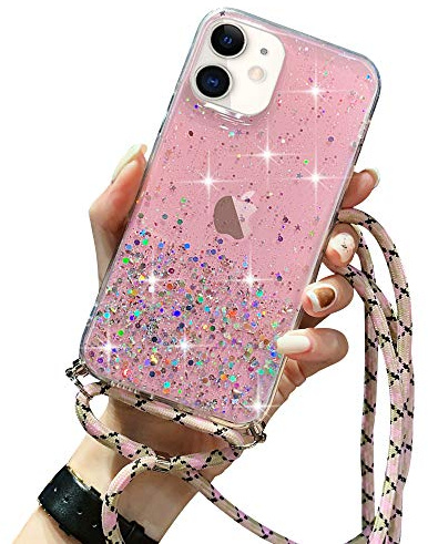 LCHULLE Handykette Handyhülle für iPhone 11 Hülle mit Kordel Umhängenhülle Necklace Hülle mit Band Schutzhülle Transparent Silikon Case für iPhone 11 Rosa