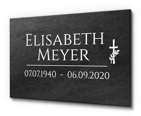 CHRISCK design Grabschmuck aus Premium Schiefer für Menschen mit einem schönen Text | Grabtafel für EIN Urnengrab | ideal als Schiefertafel für den Innen- & Außenbereich