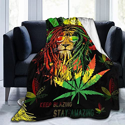 Socira Rasta Fleece Lion Sherpa Blanket - Marijuana Jamaica Weed Reggae Super Soft for Men Women - Warm Noon Break Office, Flannel Bed for Home Couch Car 50''X60''
