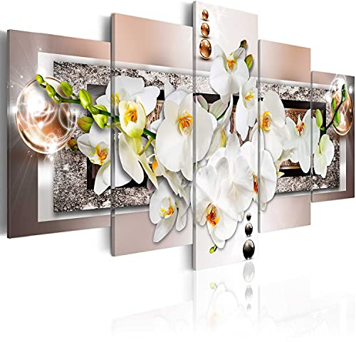 B&D XXL - Leinwandbild Glasbild Blumen Orchidee, 100x50 cm, 5-teilig | Hochwertige Leinwand, sofort aufhängbar, ideal fürs Wohn- oder Schlafzimmer, wasserfest und lichtecht, langlebig, stilvoll