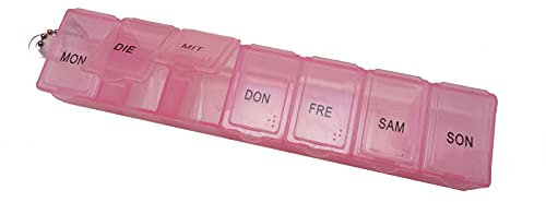 Tablettenbox Pillendose 7 Tage 7 Fächer mit Schlüsselanhänger (rosa, 1 Box)