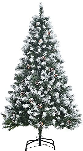 HOMCOM Árbol de Navidad Artificial 150 cm con Nieve con 676 Ramas 41 Piñas Hojas de Plástico Apertura Automática Base de Soporte Metálica y Plegable Decoración Navideña para Interiores Verde