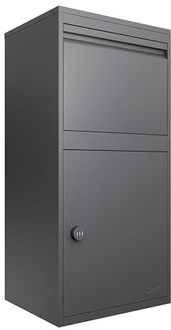 iLoveParcels Caja grande integrada, buzón de acero galvanizado impermeable para exteriores con cerradura de llave segura, almacenamiento duradero para correo y paquetes para hogares (43 x 35 x 90 cm)