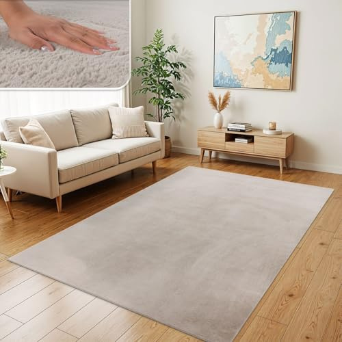TT Home Wohnzimmer Teppich Hochflor Langflor Kunstfell Weich Modern Unifarben Flauschig, Farbe:Beige, Größe:120x160 cm