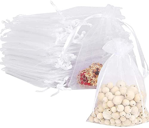 Qanye 200 Stücke Organzabeutel, Organzasäckchen, Weiß Schmuckbeutel, Schutzbeutel mit Zugband, Organzabeutel Säckli Schmuckbeutel, für lavendel, Hochzeit Beutel Geschenk Säckli, Schmuckbeutel