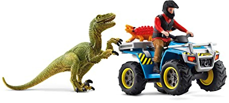 Schleich Dinosaurs | Flucht auf Quad vor Velociraptor 41466 | 18 Teile | Spielset ab 5 Jahren | Set mit Figuren, vielen Funktionen und zahlreichem Zubehör