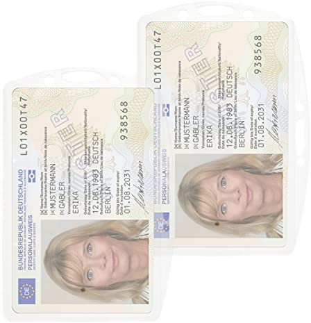 2X Ausweishülle aus Hart-PVC im Quer- & Hochformat - Schutzhülle für Ausweise & Karten im Scheckkartenformat (54 x 85 mm) - Platz für Zwei Karten - mit Zwei Langlöchern für Band