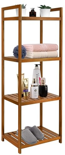 Utoplike 4 Tier Teak Wood Freestanding Storage Shelf | Wooden Stable Shelving Unit, Multifunctional Rack Organizer for Bathroom, Living Room, Kitchen