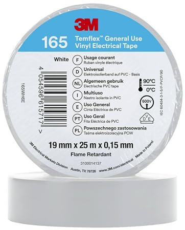 3M Temflex™ 165 165WH6E Cinta aislante Temflex™ 165 Blanco (L x W) 25 m x 19 mm