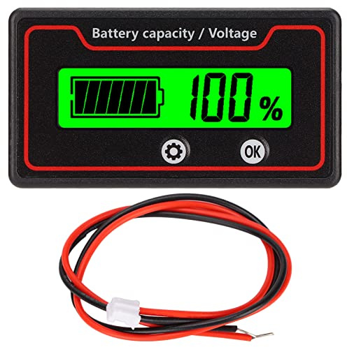 Vikye 12‑84 V Batteriekapazitäts-Spannungsmesser mit Alarm, Batterieanzeige-Lichtalarm mit LCD-Display, Batterieanzeige-Monitore, Geeignet für Elektrofahrzeuge(Grünes Licht)