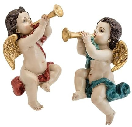 DRW Set di 2 angeli con trombe 17 cm di altezza