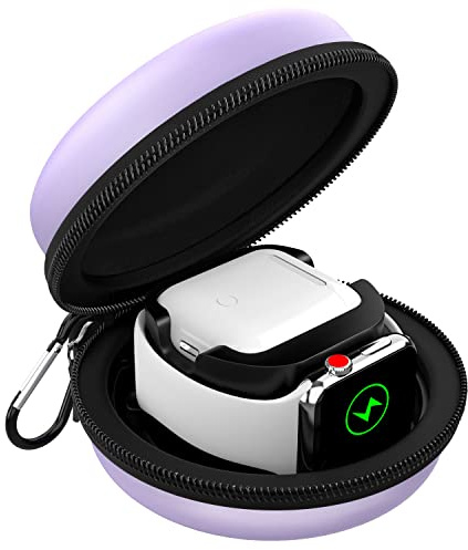 MoKo Travel Case Compatible with Apple Watch Series 11/10/9/8/7/6/5/4/3/2/1/SE3/SE2/SE,Portable Protective Storage Bag Fit iWatch Stand and Airpods 2 & 1 Charging Case Station Dock,Taro Purple