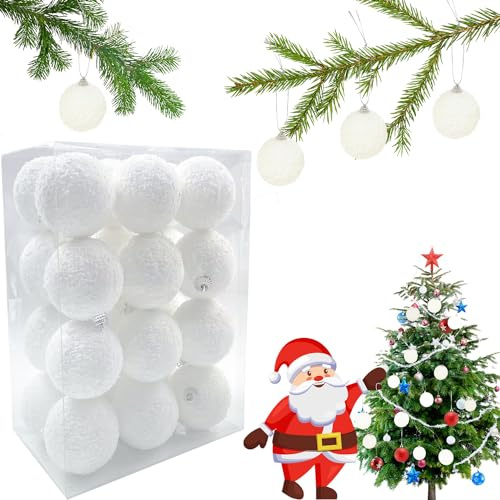 weihnachtskugeln christbaumkugeln, Weihnachtskugeln Weiß, 24 Stücke Weihnachtskugeln Ornamente, Christbaum Anhänger Deko für Christmas Tree Decoration, Weihnachtsschaumkugel Ornamente