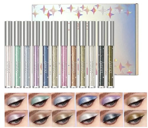 RoseFlower Set di ombretti liquidi a 12 colori, brillantini scintillanti Ombretto liquido Metalli psichedelici perlescenti Ombrettos trucco, kit per il trucco degli
