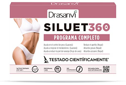 Quemagrasas Siluet 360 Programa Completo para el Control de Peso Drasanvi | Con Fiit-ns, Nopal, Picolinato de Cromo y Acido Hialuronico, Ayuda en el Control de la Perdida de Peso, 120 Comprimidos