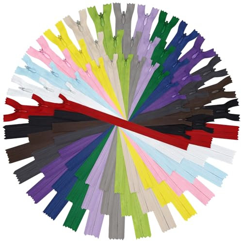 DOITEM 15 Farben Nylon Unsichtbar Reißverschlüsse, 20cm und 30cm 40cm lang, 2.3cm breit für Kleidung Tasche Mäppchen Kissenbezug, 45 Stück
