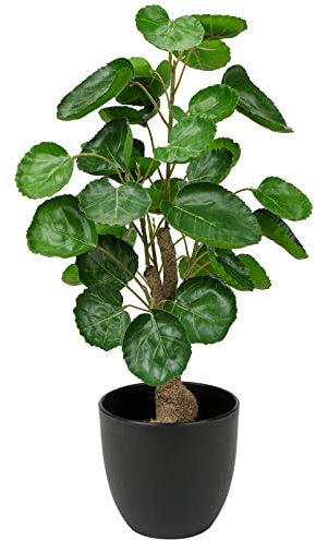 Hollyone 45CM Artificial Plant Fake Money Tree Indoor, Faux Greenery Decorative Artificial Plant in Black Pot for Home Decor, Office, Living Room, Kitchen, Bedroom, Bathroom Decorations