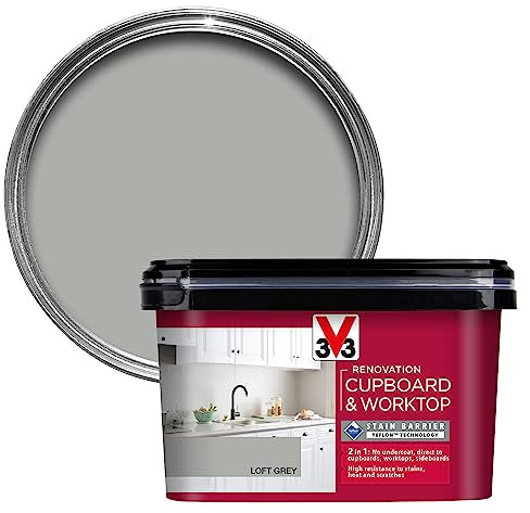 V33 Renovation Cupboard & Worktop Paint - No Undercoat Needed - High Resistance To Water Stains & Scratches - Ultra Washable - Loft Grey 2L