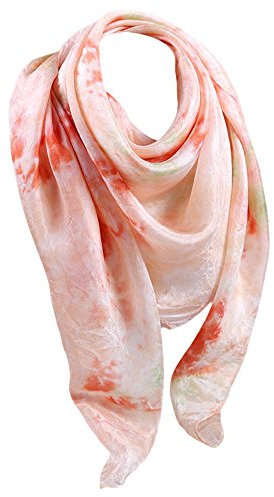 Rubruan Damen Seidentuch Halstuch Seidenschal – Chinesische Luxuriöse 100% Echte Maulbeerseide Naturfaser Handarbeit Färbung Tie-Dye Batik Vierecktuch Kopftuch – 90 x 90 cm (Orange&Rosa)
