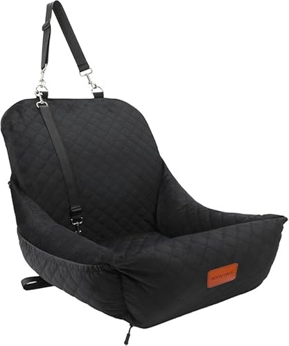 Wooaidagg Dog Car Seat for Small Dogs Up to 25 lbs,Covered Ultra-Soft Fabric and Fill in Memory Foam,Fully Detachable and Washable,2 Clip-On Safety Leashes and Storage Pockets(Black)
