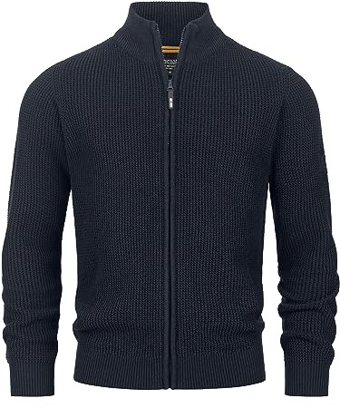 Indicode Uomini INLayton Cardigan | Maglia Aperta con Collo Alto Navy M
