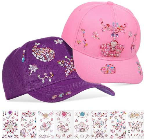 Abaodam 2 Stück Mädchen-Baseballmützen Zum Selbermachen Mit Edelstein-Aufklebern Damen Rosa Lila Baseballmützen Sportmützen Mädchen Weihnachts- Und Geburtstagsgeschenke