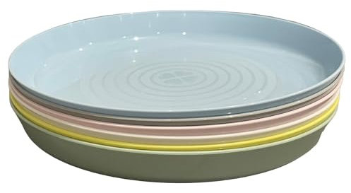 Kalas Reusable Plastic Plates/6 Pack Multi Coloured Party Plates for Kids/Adults/19x2 cm Stackable, Unbreakable, Lightweight/Pastel Bright Colours to Choose Your Favourite, Picnic & Dinner Use