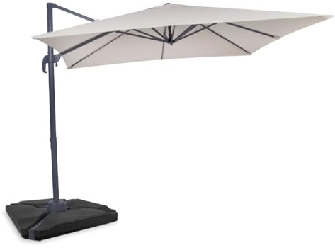 VONROC Ombrellone da giardino a Sbalzo Pisogne 300x300 cm – Ruotabile 360° e Inclinabile – Telaio in Alluminio – Telo UPF 50+ – Set Completo con 4 Piastrelle Base Premium – Copertura Inclusa Beige